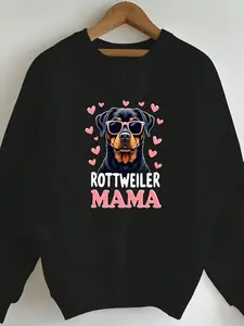 Women's "Rottweiler Mama" Dog Graphic Sweatshirt - Pet Lover Style Sweatshirt, Sizes S-3XL, Ideal for Rottweiler Owners, Everyday Wear, Soft Fabric Casual Outfit Leopard-Print Christmas Holiday Long-Sleeve Shirt
