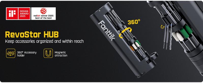 Fanttik F2 Master Mini Cordless Rotary Tool Kit 4V, Brushless Motor 25000 RPM, Revostor Hub, 35 Accessories, Portable Lightweight Design Drill Bits, for 3D printer