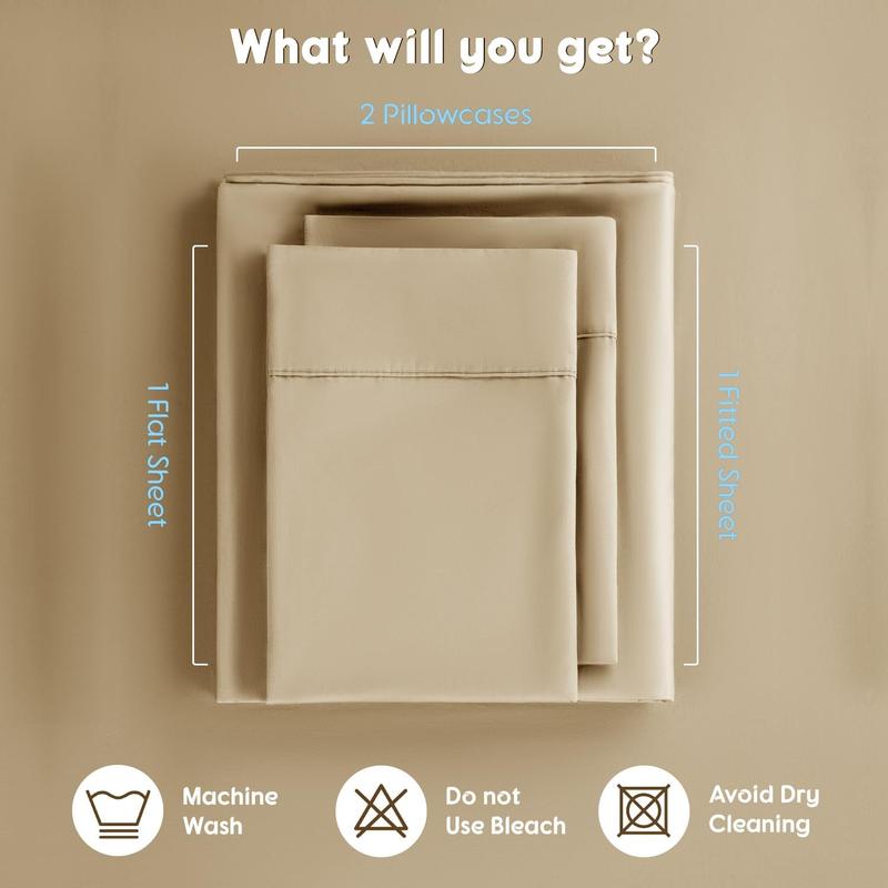 100% Sheets Set, Extra Deep Pocket to 18"-24",1000 High Thread Count, Soft & Breathable 5-Hotel Sateen Bed Sheets - 4 PC (Beige,Queen)