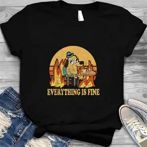 Everything Is Fine Dog Drinking Coffee Burning Meme  T-Shirt