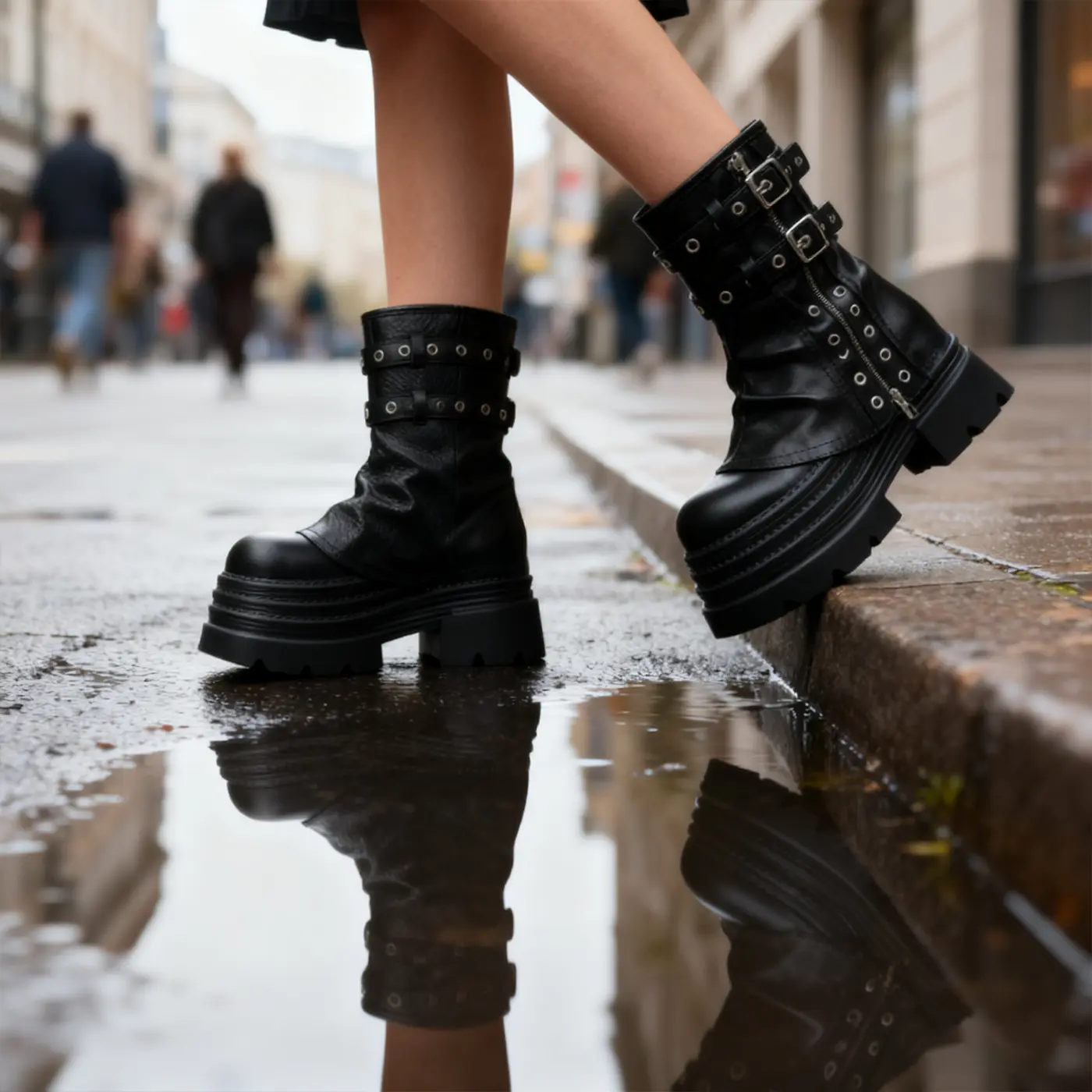AOSPHIRAYLIAN Casual Goth Ankle Fold Over Boots Women Y2k Chunky