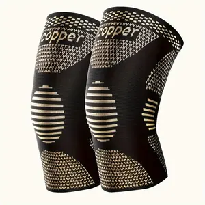 2pcs Copper Compression Knee Sleeve, Anti-Slip Knitted Knee Support Brace, Breathable Fabric, Patella