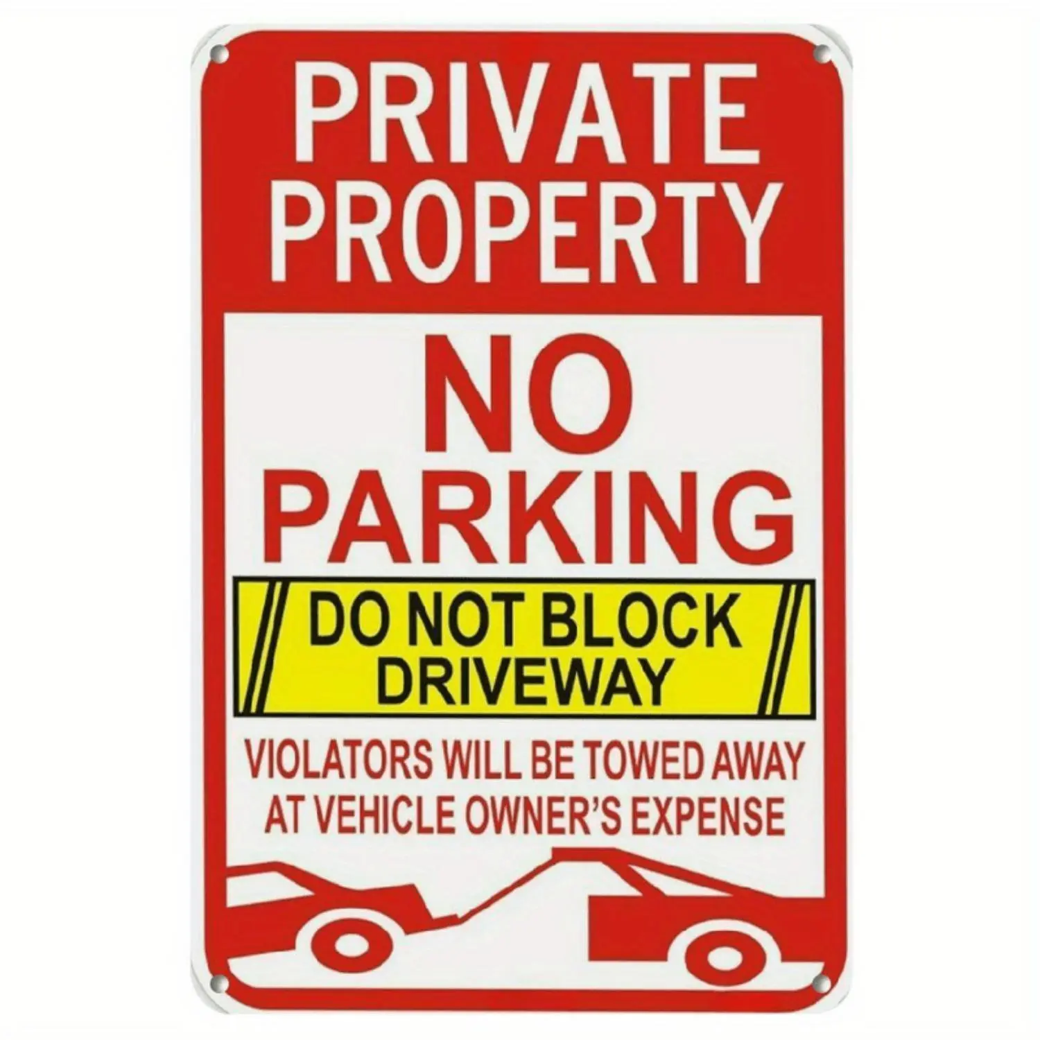 Large No Parking Sign - Private Property, Do Not Block Driveways, Violators Will Be Towed, 12x8 Reflective Metal, Durable Ink, Easy Wall Mount, Red & White Retro Design, Property Boundary | Clear Message Signage