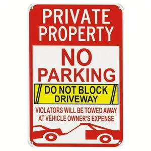Large No Parking Sign - Private Property, Do Not Block Driveways, Violators Will Be Towed, 12x8 Reflective Metal, Durable Ink, Easy Wall Mount, Red & White Retro Design, Property Boundary | Clear Message Signage