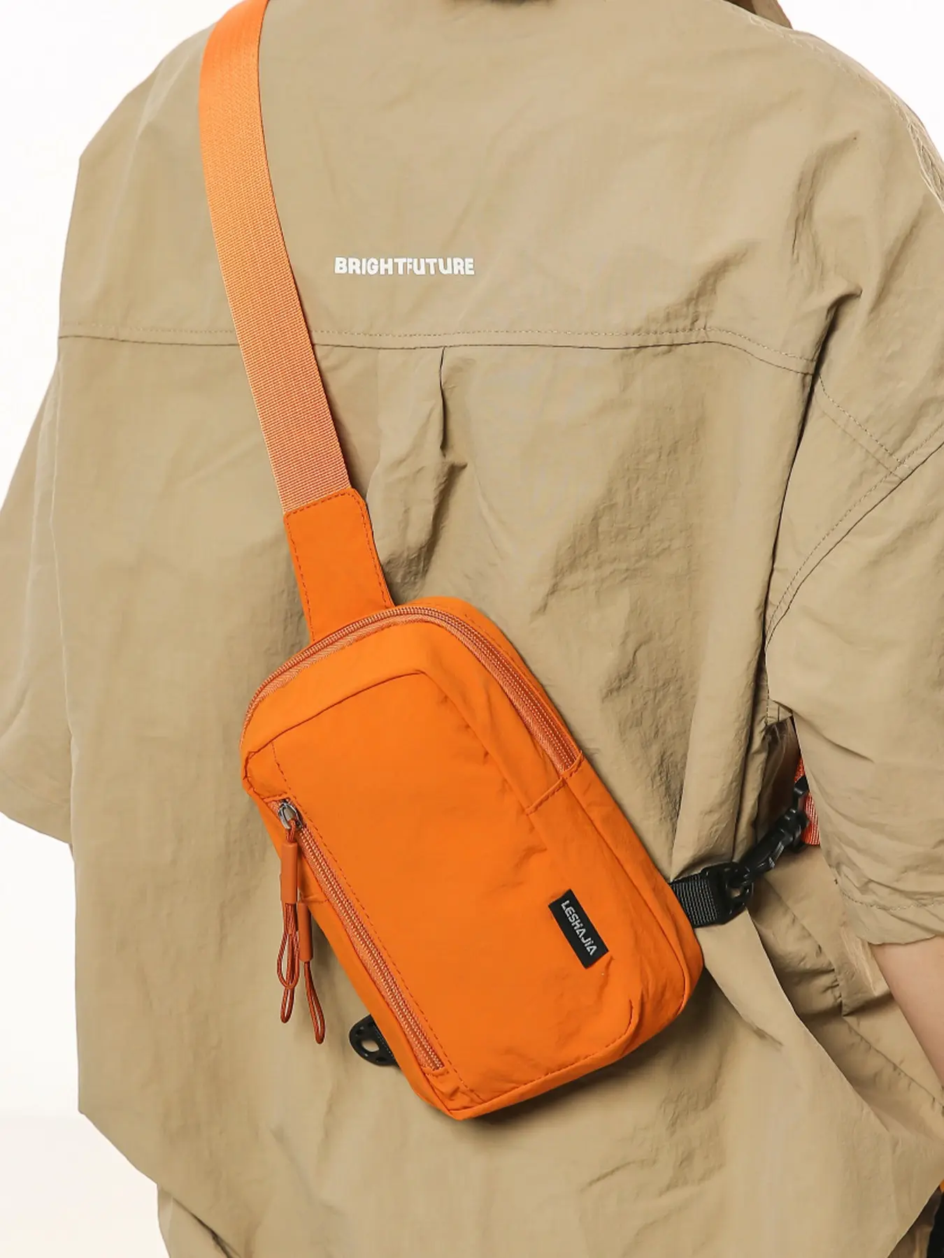 1pc Men's solid color mini nylon crossbody bag with vibrant sports style and double zipper design, suitable for outdoor activities, casual gatherings, and daily affairs, Zipper Sling Bag, Zippered Sling Bag