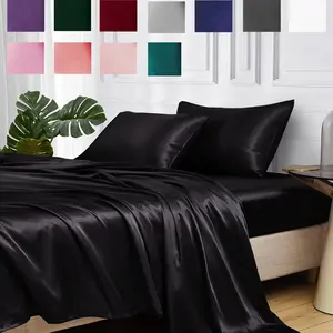Luxury Satin Bedding Set 4 Piece King Queen Size Deep Pocket Adjustable Sheets, Soft Smooth Silk Feel Comfortable Sleep Experience, Satin Fitted Sheet, Silky Fitted Sheet