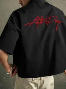 Men's Ath Prep Signature Short Sleeve Shirt, with Handwriting Print, Loose Fit, Street Style Casual Wear, Menswear Streetwear