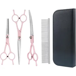 Pink Professional 5-in-1 Pet  - Stainless Steel, , Cat & Dog Grooming Kit