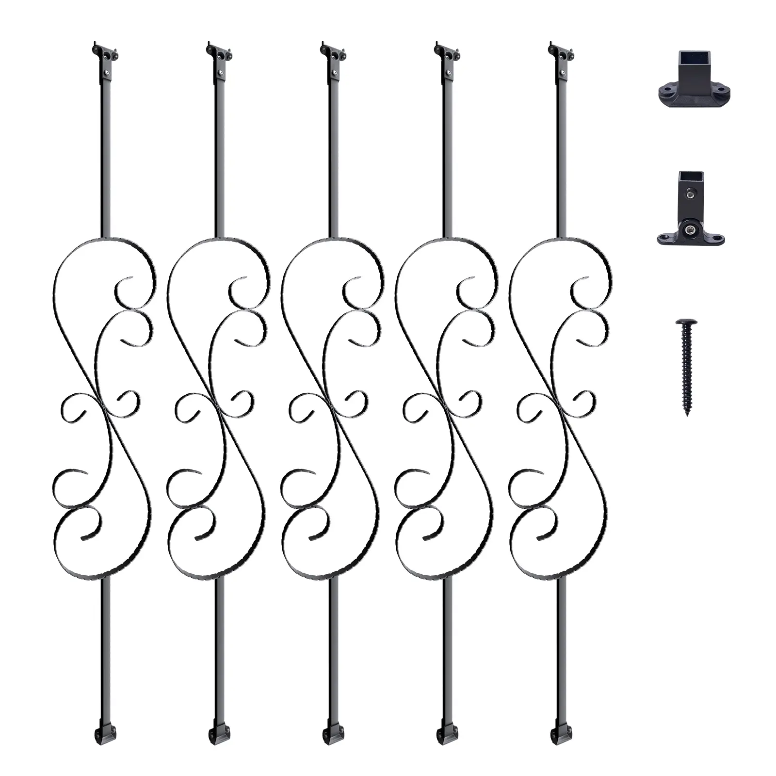 【summerfinds】VEVOR 5-Pack 44''x1/2'' Galvanized Steel S-Shape Staircase Metal Balusters, Hollow Satin Black Spiral Railing with Shoes & Screws, Father's Day Gift, Modern Home Improvement Supplies, Strong Stability