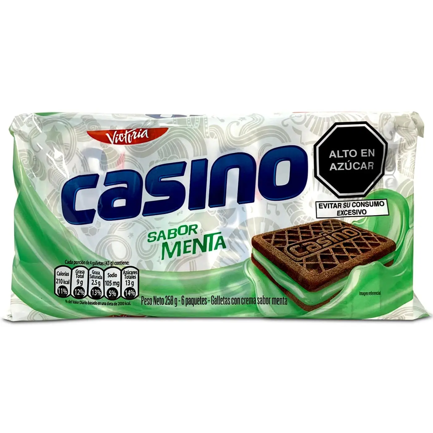 Victoria Casino Galletas con Crema Sabor Menta 10 oz | Peruvian Casino Mint Cookie (2 Pack of 10 oz)