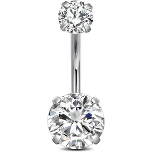 14G Belly Button Ring 10mm/12mm Stainless Steel Belly Button Rings Belly Rings for Women Clear Round Diamond Navel Rings Piercing Jewelry Belly Button Piercing Jewelry