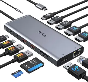 USB C Laptop Docking Station Dual Monitor HDMI for Dell/Lenovo/HP Laptop 14 in 1 USB C Hub Multiport Adapter Dongle Dock USB C to 2 HDMI 4K+DisplayPort+Ethernet+4USB+2USB C+100W PD Charger+SD/TF+Audio