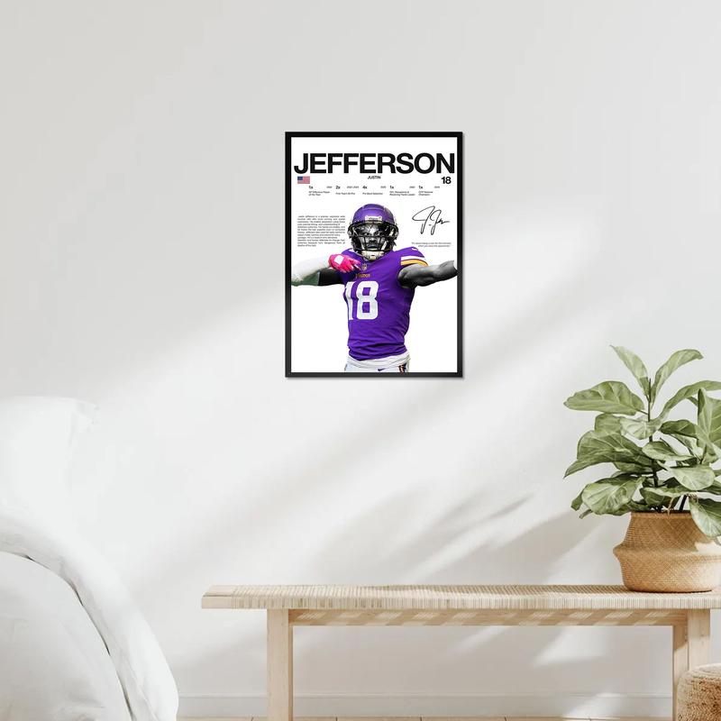 Justin Jefferson Hardline Series Poster, Justin Jefferson Signature Poster, Minnesota Football Wall Art For Fans, Sport Gift For Men [UNFRAMED - PRINT ONLY]