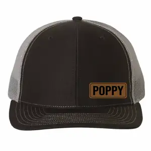 Poppy vegan Leather Patch Cap, Richardson 112 Hat, Poppy Hat, Poppy Dad Hat, Poppy Gifts Richardson Cap, Leather Richardson Hat, Black Charcoal