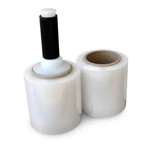 IDL Packaging 5" x 1000' Stretch Wrap Mini Roll of 80 Gauge (Pack of 2 Rolls) with Plastic Reusable Handle - Extra Sticky Clear Stretch Wrap Film - Tear-Resistant Plastic Wrap for Moving