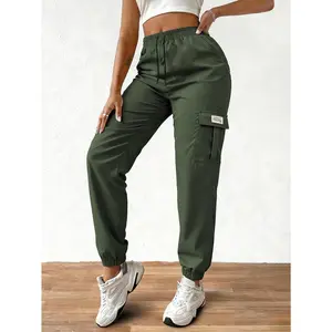 Women's multi pocket workwear and ankle pants Elastic waist drawstring loose casual outdoor work pants Multi colored side pocket ankle tied casual work pants High elasticity multi pocket commuting sports ankle binding work pants