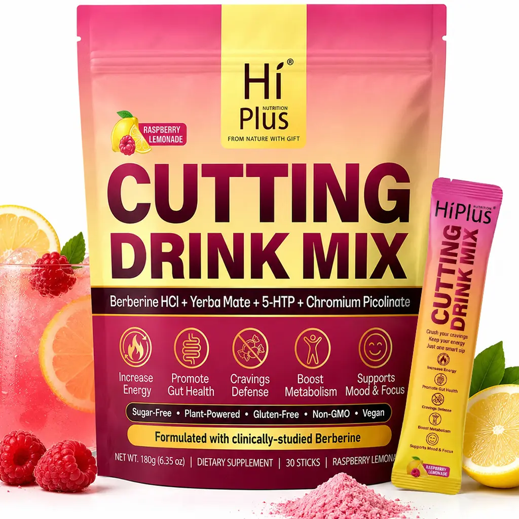 HiPlus Cutting Drink Mix – with Magnesium, Berberine, Chromium, Vitamin D3, 5-HTP & FOS | Sugar-Free, Vegan, Non-GMO, Gluten-Free, Raspberry Lemonade - 30 Servings