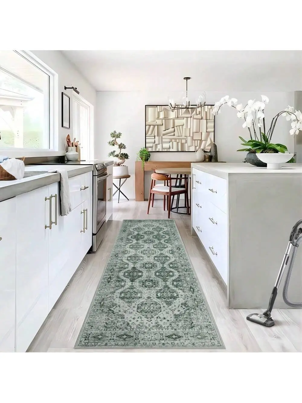 Green-5*7 feet Vintage Rug Irregular Medallion Area Rug Ultra-Thin Non Slip Floral Print Indoor Mat For Living Room Dining Room Bedroom Farmhouse