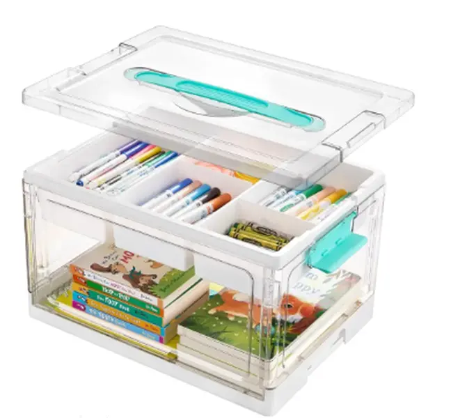 Vtopmart 24QT Clear Craft Storage Bin with Removable Trays&Adjustable Dividers, Containers for Art Supply Coloring Books Sensory Toys Medicine Playdough Squishy Hair Bows Homeschool Sewing Nail Polish, Dust Proof, Preschool & Backtoschool ToolBox