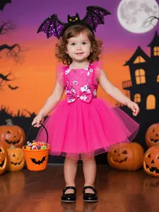 （Only dress ）Halloween Kids Witch Costume Dress Girls Princess Party Pumpkin Performance Clothes Fitted Plain Design All Seasons Wear