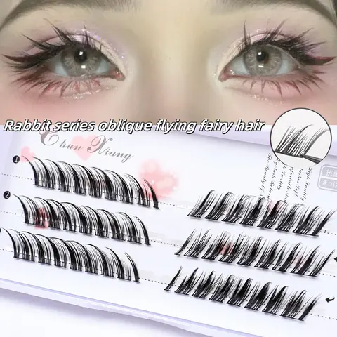 48 clusters of rabbit style slanted flying fairy eyelashes, thick fake synthetic eyelashes, Diy cluster lashes, single cluster natural butterfly style, self grafting eyelashes, Volume individual lashes, Cluster False Eyelashes, Eyelash Extensions