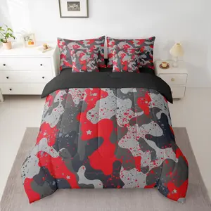 Camo Comforter Set with Sheets 7 Piece Army Camouflage Bedding Set Colorful Pattern Style Bed in a Bag Red Room Decor for Kids Boys GirlsLightweight Microfiber