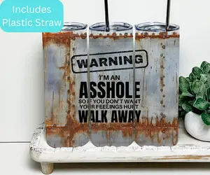 Warning A$$hole Walk Away 20oz Tumbler Bottle Drinkware Lid Stainless Insulated Straw Washable