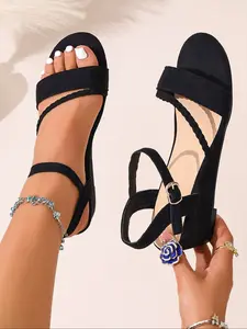 Women's Wedge Sandals, Ankle Strap Buckle Open Toe Shoes, Comfortable Low Heel Casual Summer Footwear, Fashionable Party Wear, Elegant Minimalist Sandals