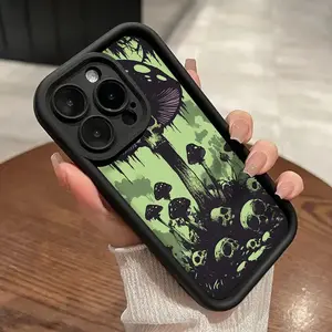 Mushroom Skull Pattern TPU Phone Case for iPhone 16 15 14 Pro Max 13 12 11 XR XS Plus Shockproof Drop Protective Rugged Durable Silicone Cover Protection Smartphone
