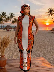 Women's Elegant Animal Print Long Dress Set, Slim-Fitting Moo Moo Skirt & Scarf, Beach Sun Protection Shawl, All Seasons Fashion