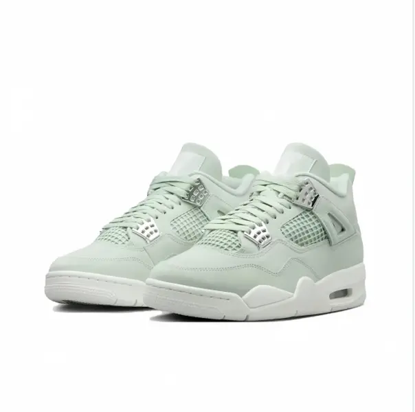 Sage Green & White Retro High Top Sneakers, Breathable Mesh & Leather Casual Shoes with Shock Absorbing Air Cushion for Streetwear & Daily Wear