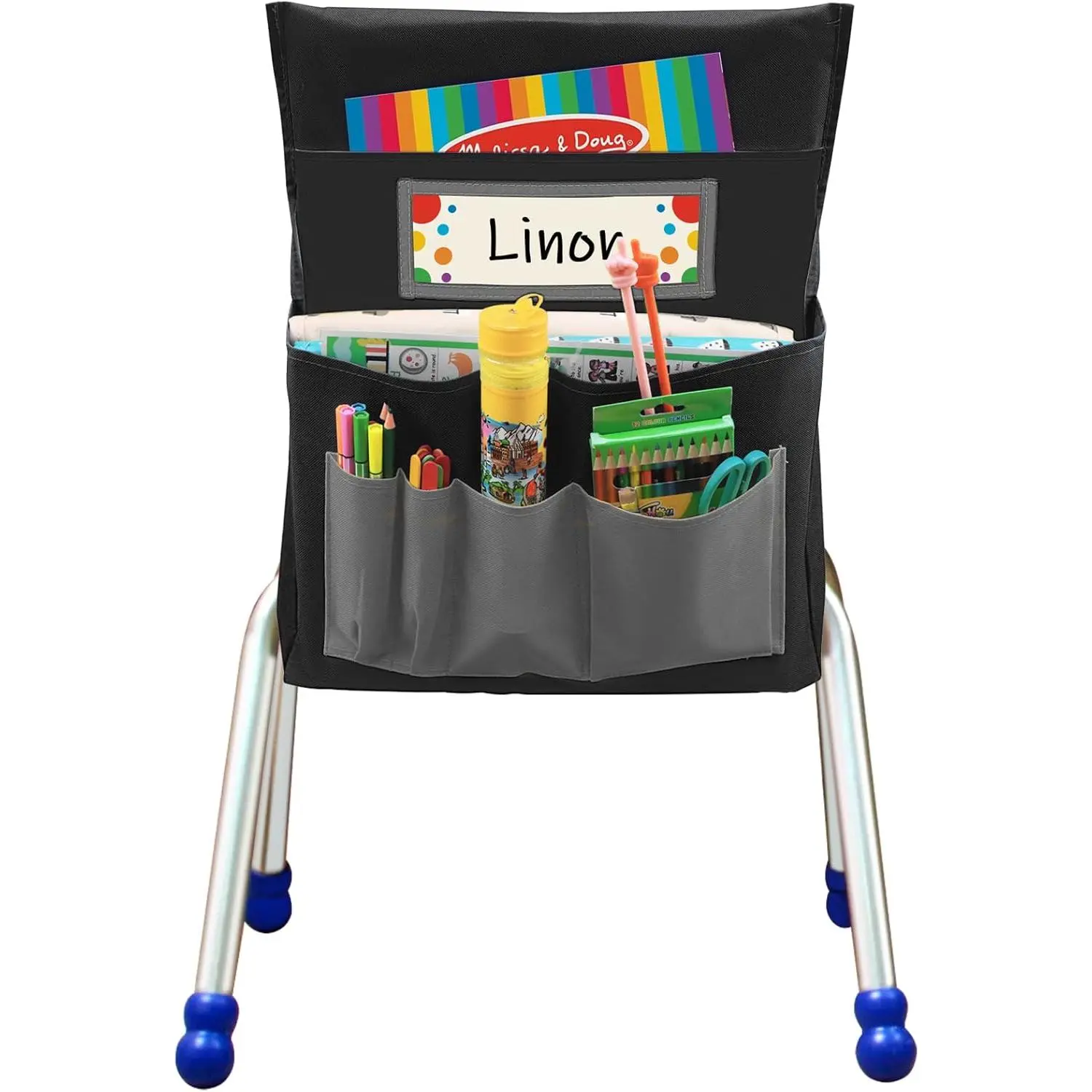 Black Chair  Pocket  Seat Chair Storage Pocket Organizer with Label Slot Multiple Pockets for  Home Classroom