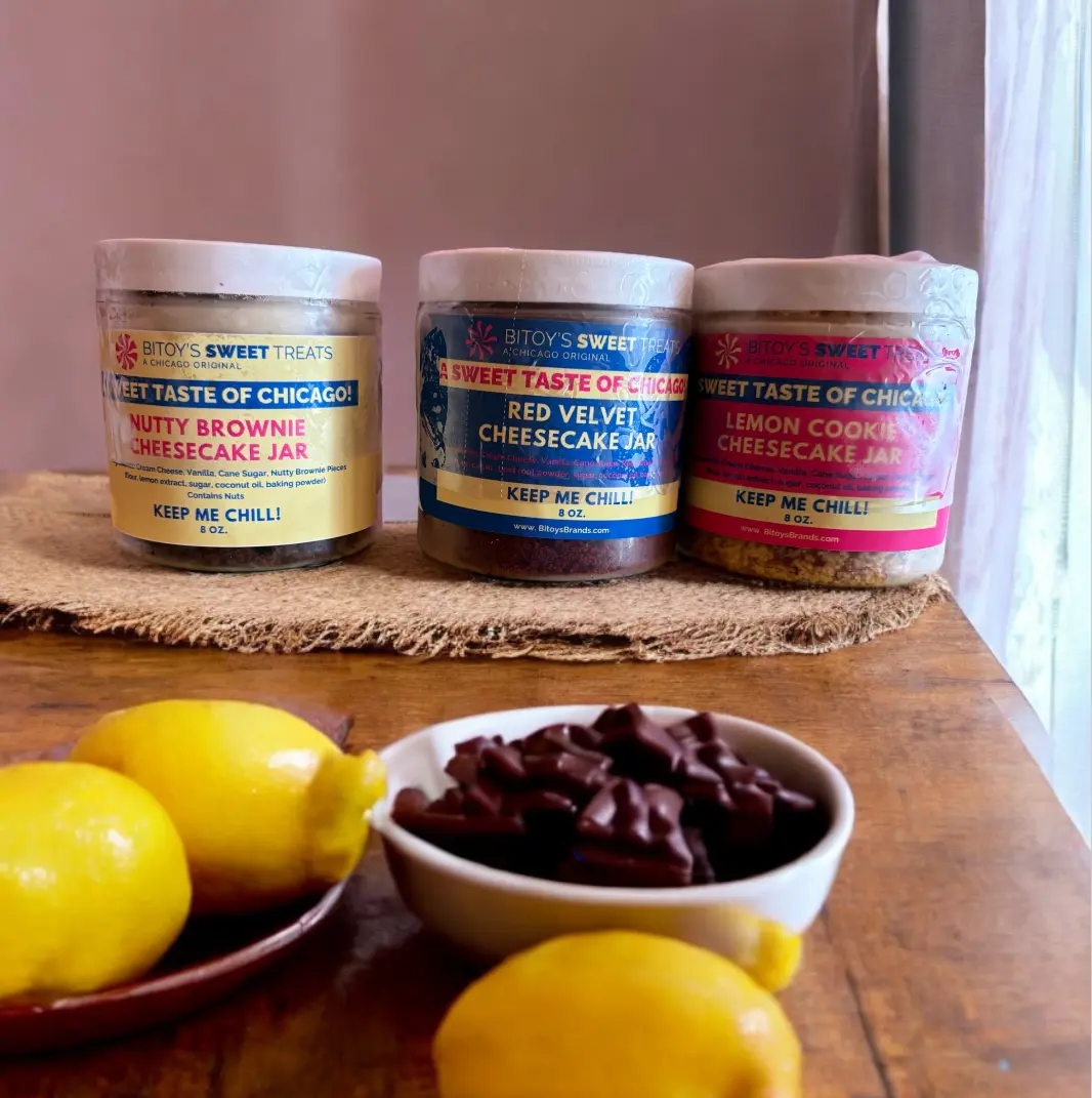 Bitoy's Sweet Treats Cheesecake Jar Trio - 3 Reusable Jars with Individual Flavors: Nutty Brownie, Sweet Cherry, and Lemon Cookie, Perfect for Cheesecake Lovers