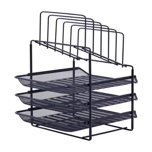 Desk Organizer with 3 Sliding Letter Tray,Mesh , 5 Upright Sections, Black