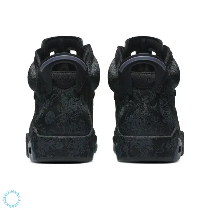 Black High-Top Silk Basketball Shoes, featuring a black silk-textured upper with floral patterns and Chinese knot design. The heel pull tab enhances functionality, ideal for streetwear styling and cultural expression.