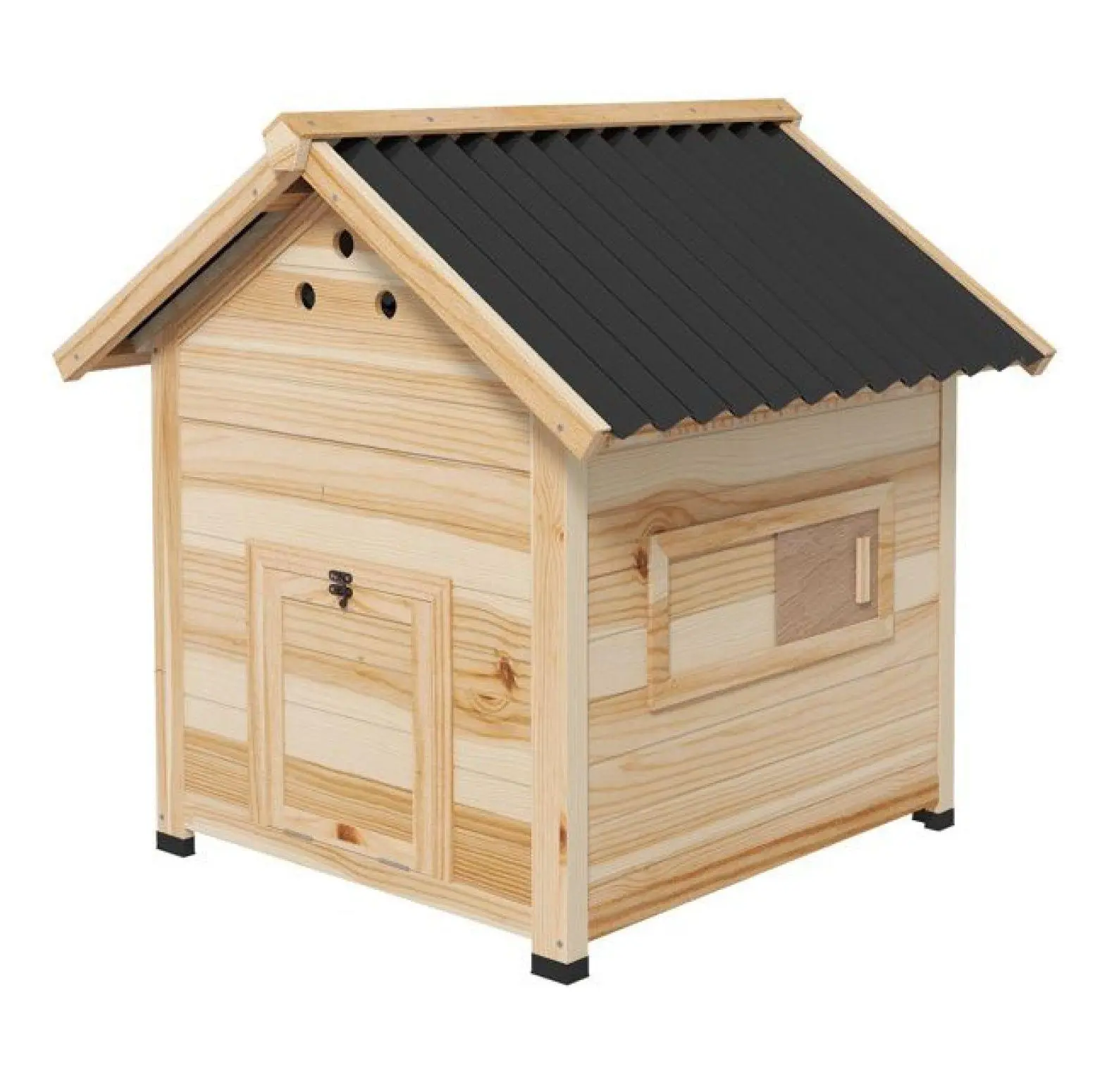 Large Outdoor Wooden Rabbit Hutch - 30.75"x35.5"x36.25" Fir Wood Single Unit Shelter House, Outdoor Safe, Ventilated Roof, Ramp for Bunnies & Rodents