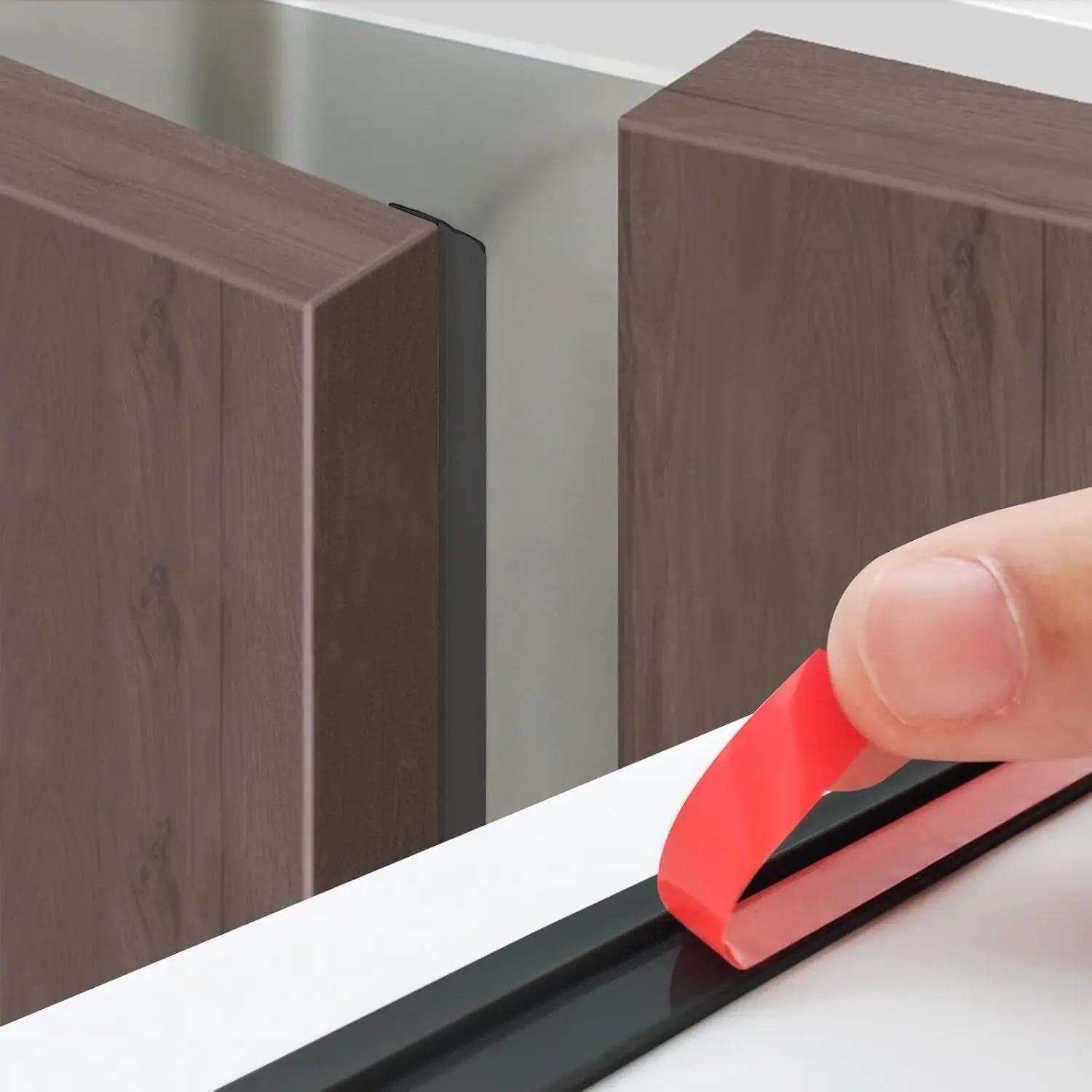 9.8 Ft*5  Cabinet Door Seal Strip Weather Stripping Gap Filler,Silicone Cabinet Door Dust Strips Suitable for Wardrobe and Cupboard,Rubber Seal Strip,Keep Cleaning Dry(Black