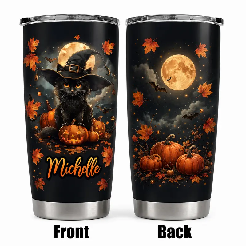 Halloween Stainless Steel Tumbler with Lid & Straw, Pumpkin Ghost Bat Spider Web Printed Travel Cup, Reusable Insulated Coffee Mug for Halloween Party, Home & Outdoor
