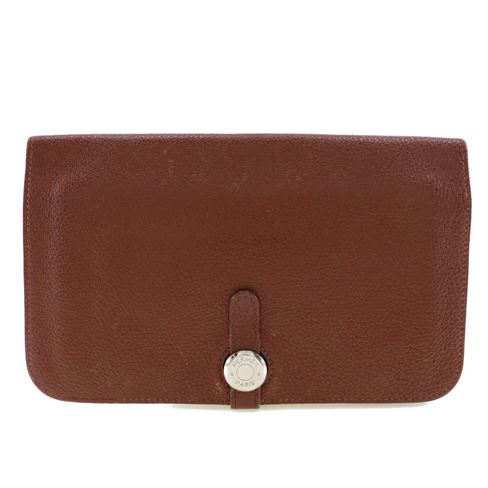 Pre-owned HERMÈS Calfskin Small Leather Goods Hermes Dogon GM Long Wallet Bordeaux