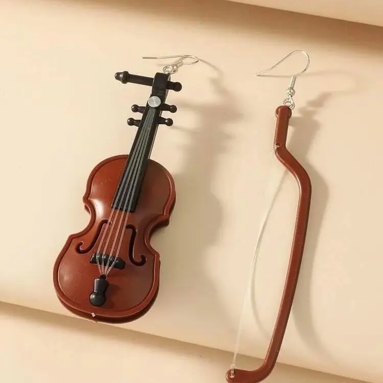 Violin Charm Drop Earrings Elegant