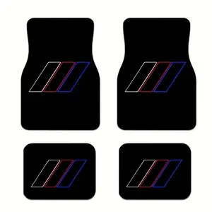 4pcs Universal Car Mats, Automotive Mats, Floor Mats for Car, Polyester Fiber, Easy Clean, Compatible with All Vehicles, Durable, Fashionable, Logo Pattern, Car Interior Accessories