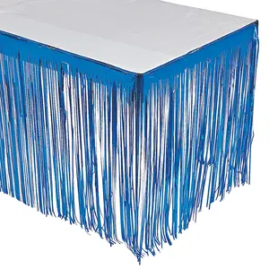 9 ft. x 29" Blue Metallic Fringe Plastic Table Skirt