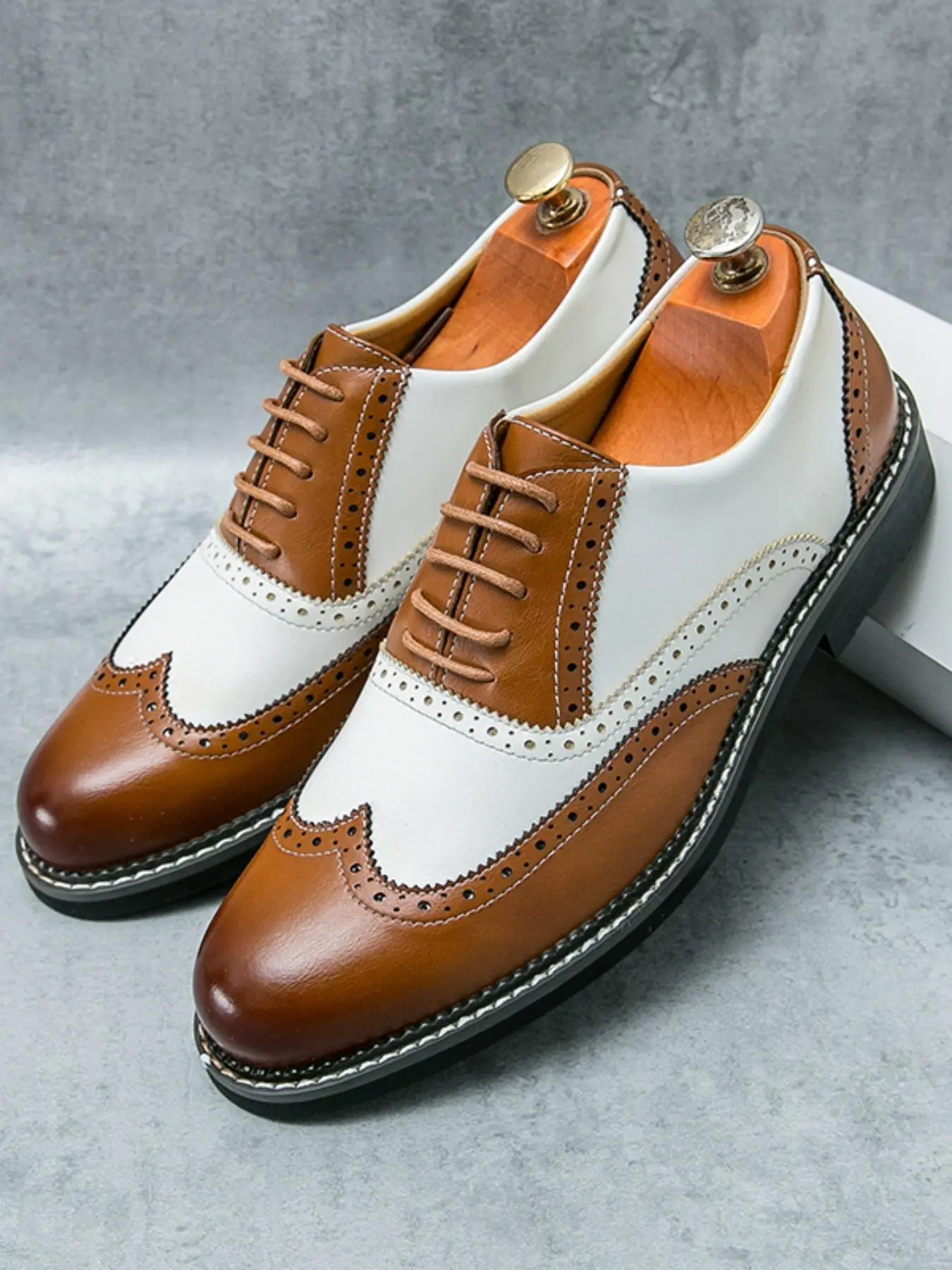 Men's Fashionable Brogue Design Lace Up Dress Shoes Formal Oxfords, Casual Comfortable PU Leather Shoes for Daily Wear, Business Style Office Shoes for Party, Daily Clothing Decor