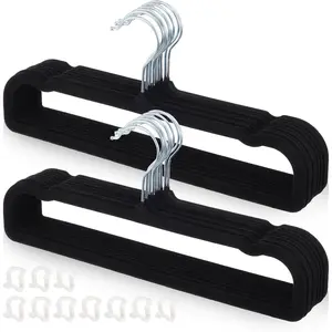 Velvet Pant Hangers Non Slip 20 Pack Black Velvet Hangers Plastic Rectangular Slim Velvets Hanger with 10 Hooks for Jean, Bra, Shorts