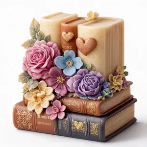 Book Flower Shape Candle Wax Mold, Memorial Handmade Gift Candle Scented Decor, DIY Silicone Mould for Homemade Candles