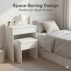 2-in-1 Vanity Stool with Hidden Storage, Space-Saving Makeup Seat Perfect for Small Bedrooms & Apartments