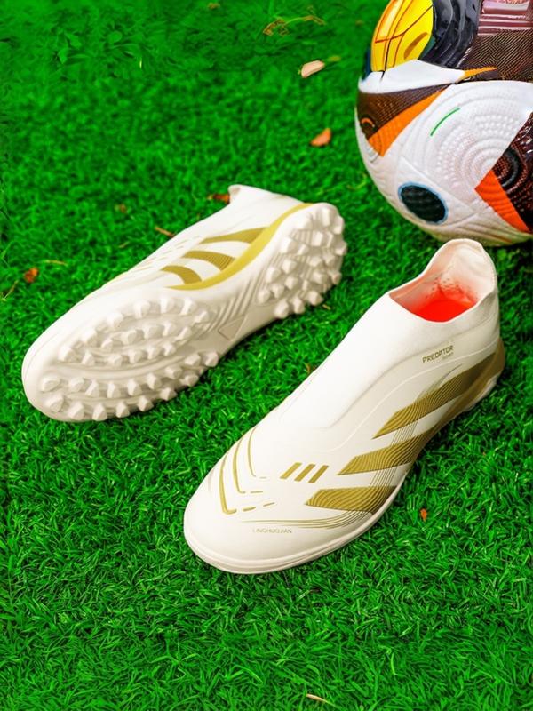 Men's Multi-Nail Football Shoes, Soccer Shoes Without Laces, Sporty PU Leather, Tie Dye Pattern, Strong Grip Rubber Sole, Comfortable Insole