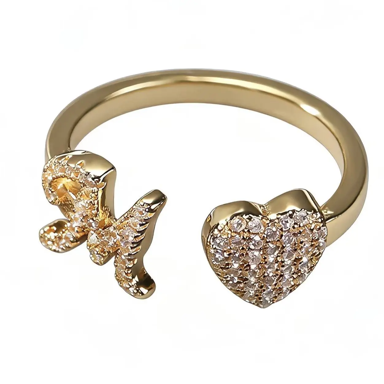 Adjustable Open 26 English Letter Alphabet Design Ring, High-End Minimalist Personalized Jewelry, Luxury Niche Heart Accent Fashion Costume Ring