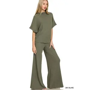 Zenana Mock Neck Top and Pants Sweater Set