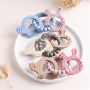 Baby Silicone Teething Ring Set, Nordic Style Animal Shape Toothbrush, Safe Non-Toxic Baby Toy, Perfect Holiday Gift